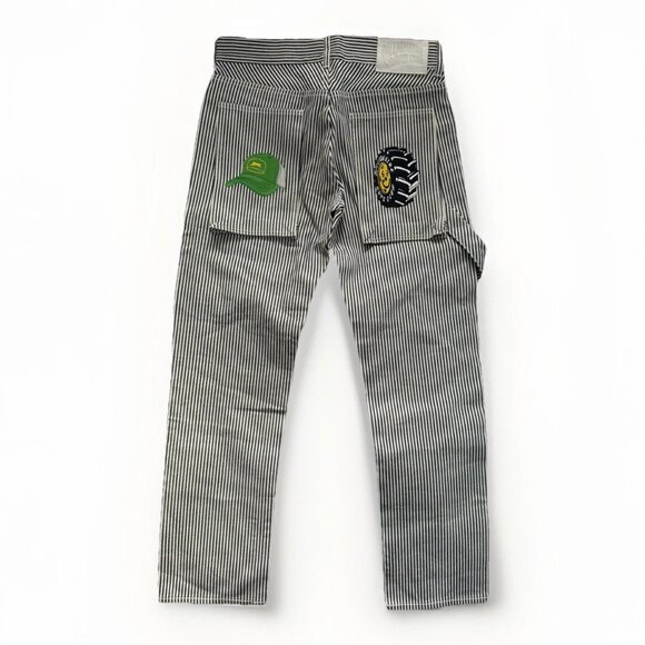 Billionaire Boys Club Striped Seersucker Pants Denim Size 34 Streetwear Patch - Picture 1 of 8